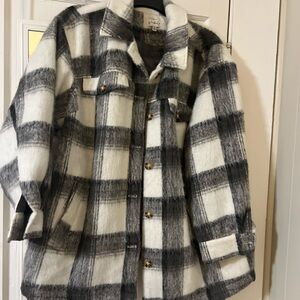 Women’s Fuzzy Plaid Button-Up Coat